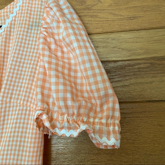 Vintage 1950s gingham orange and white rick rack trim square dancing dress - Picture 3 of 7